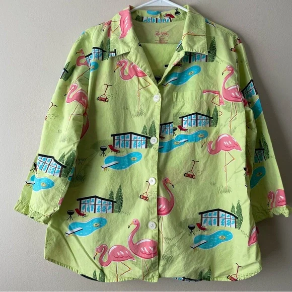 NICK & NORA Women's XL Flamingo Pajama Set Capri Length 100% Cotton - Picture 1 of 10